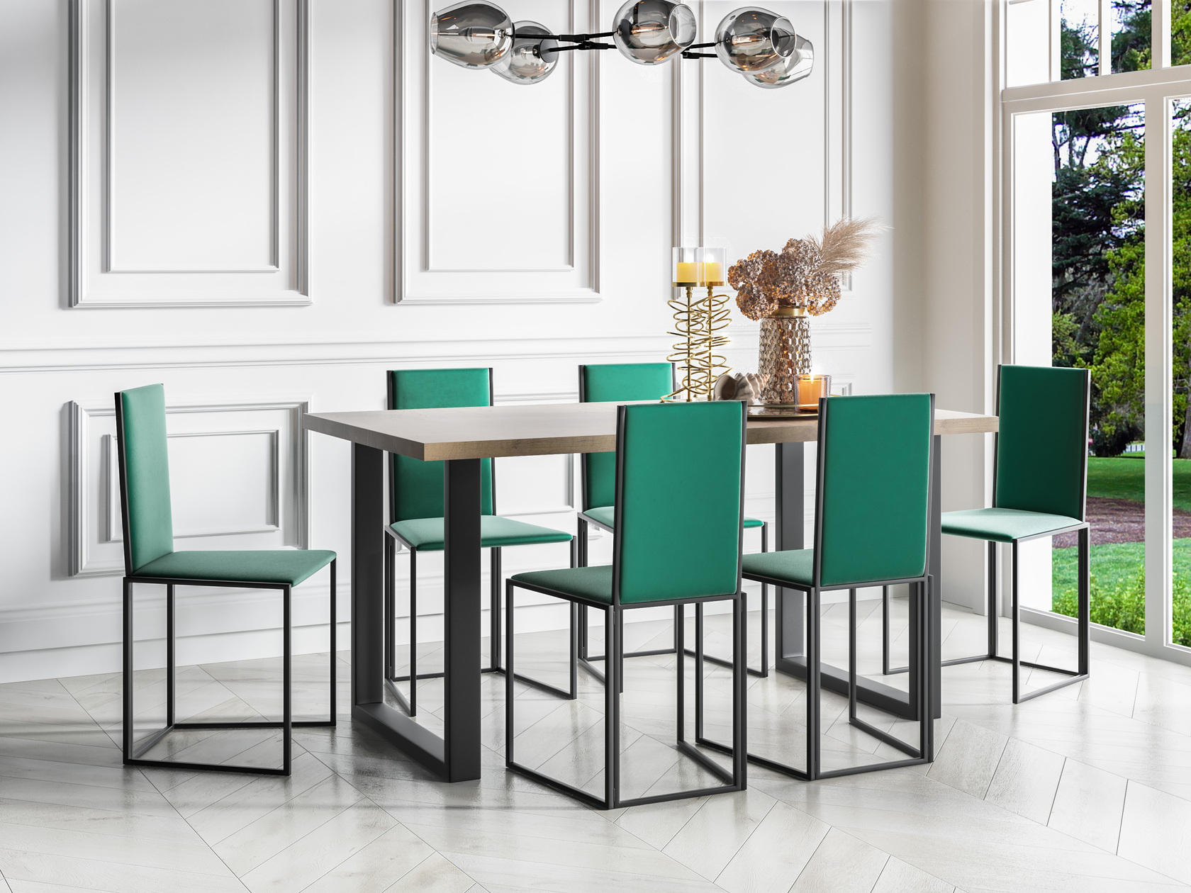 Stół loftowy PABLO 160x90  z krzesłami - wizualizacja jadalni