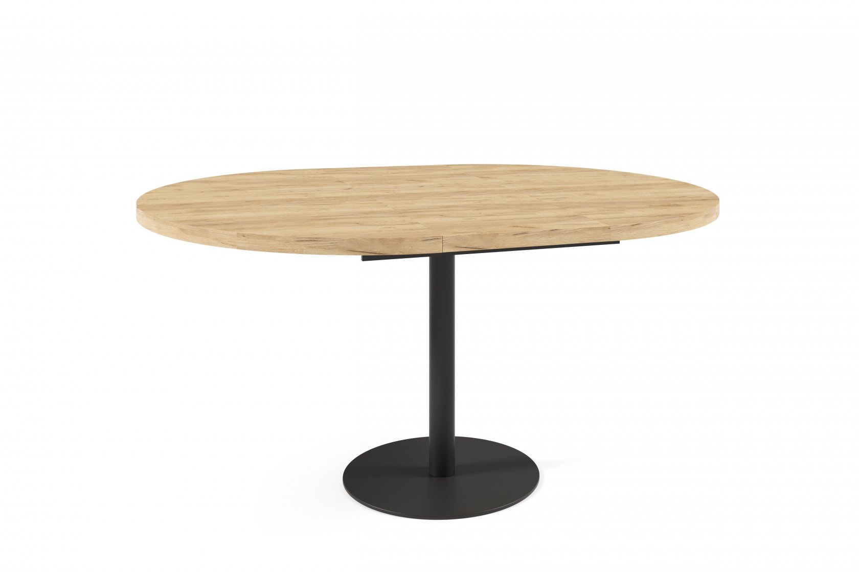 Okrągły stół rozkładany w stylu loft, z pojedynczą metalowa nogą